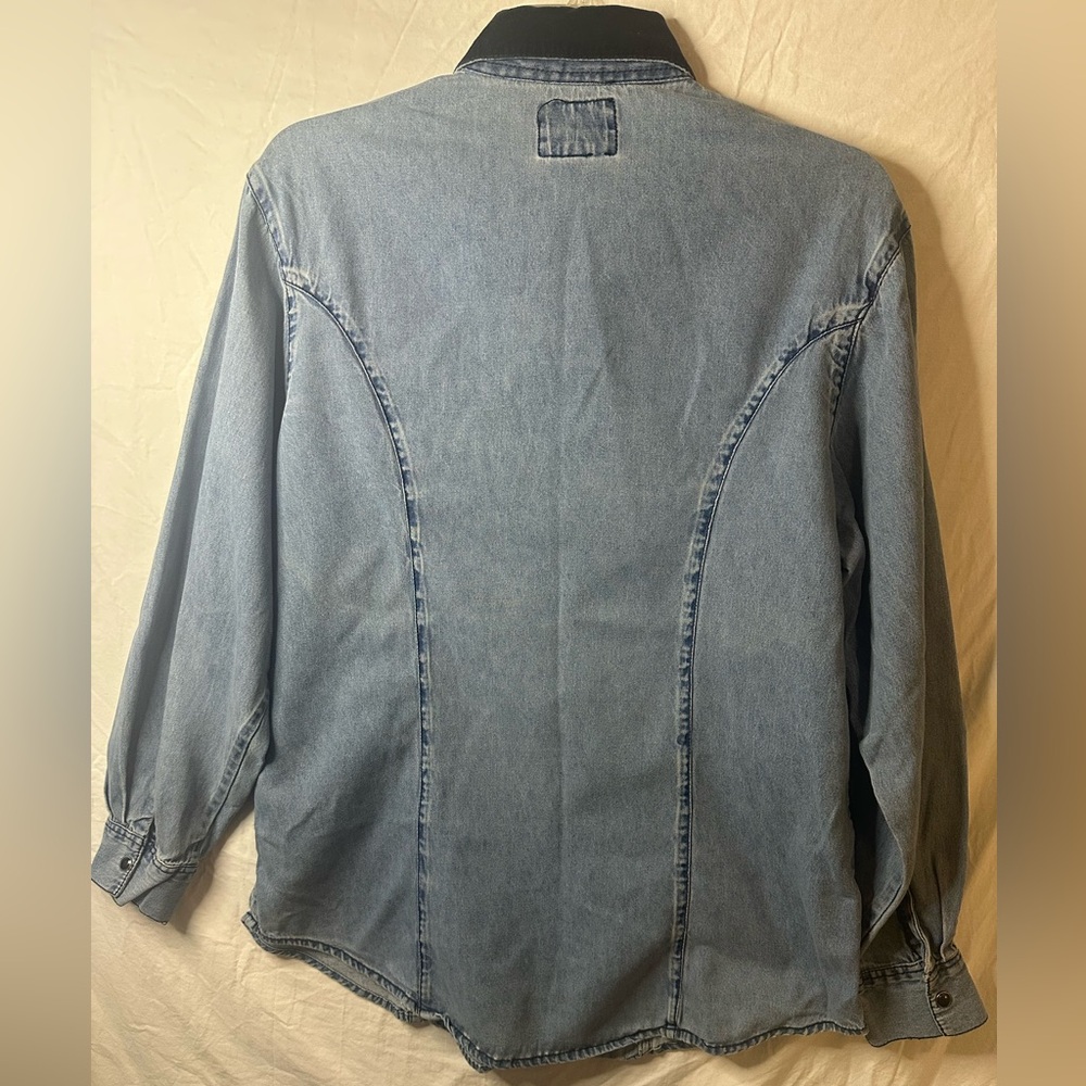 Solutions Blues Embroidered Denim Shirt Western Floral Snap Large - Picture 8 of 9